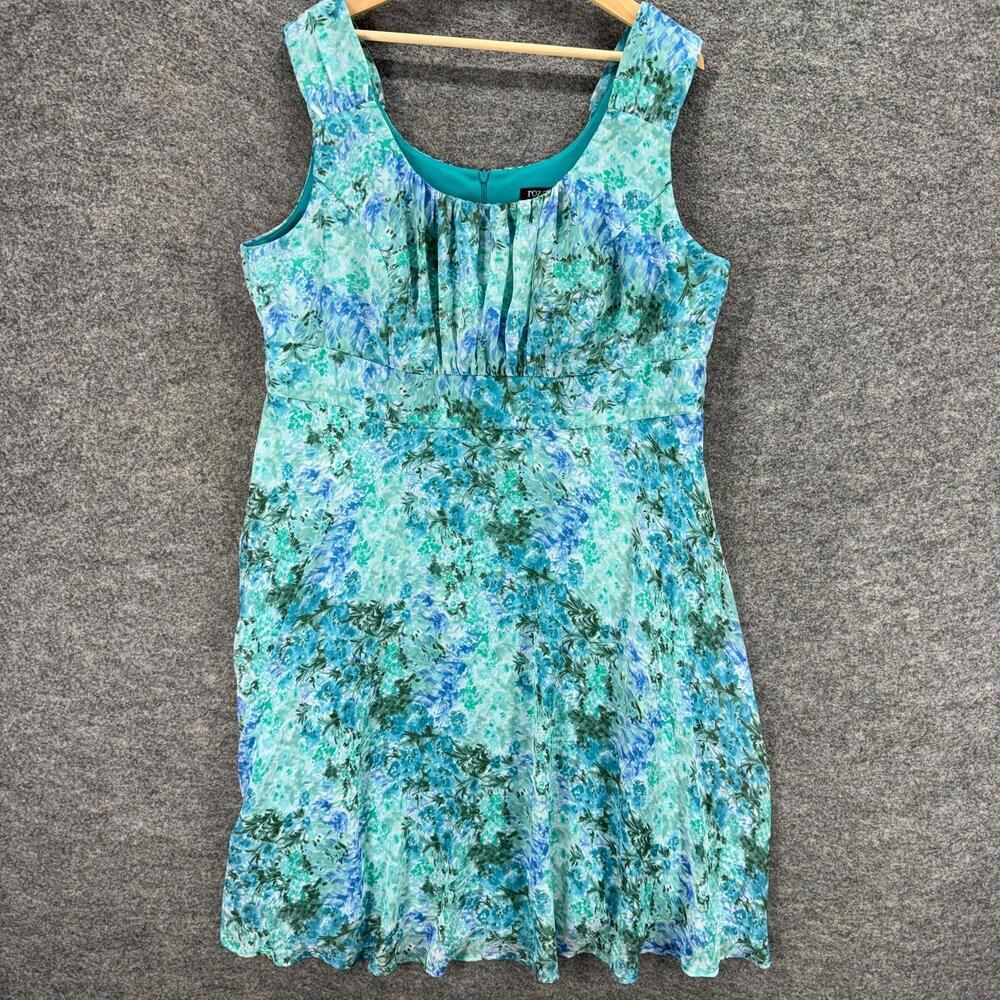 Roz & Ali Dress Women 20 Plus Blue Floral Sheath Midi Lined Zipper Sleeveless